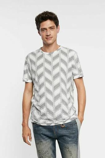 Desigual T-shirt met jacquard visgraatmotief - BLACK - XL aanbieding