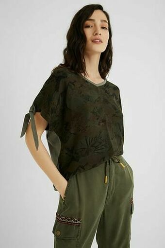 Desigual Tropisch T-shirt met strikjes - GREEN - S aanbieding