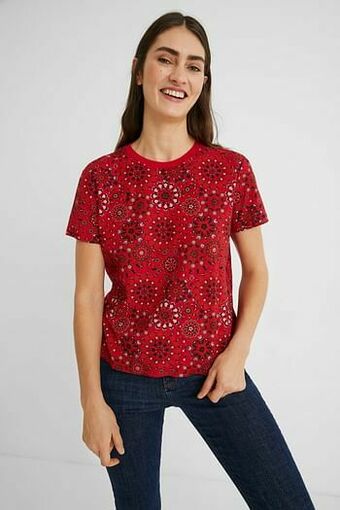 Desigual 100% katoenen T-shirt met mandala’s - RED - XL aanbieding