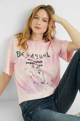 Desigual Kort T-shirt met teksten - RED - S aanbieding
