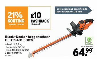 GAMMA Black+Decker Heggenschaar BEHTS401 500W aanbieding