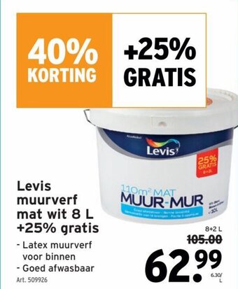 GAMMA Levis Muurverf Mat Wit 8L + 25% Gratis aanbieding