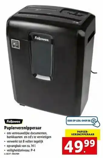 Lidl Fellowes papierversnipperaar aanbieding