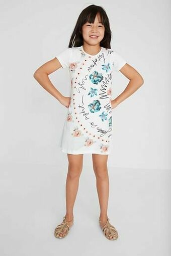 Desigual Katoenen T-shirtjurk - WHITE - 3/4 aanbieding