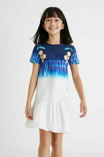 Desigual Katoenen jurk met ruche op de zoom - WHITE - 9/10 aanbieding