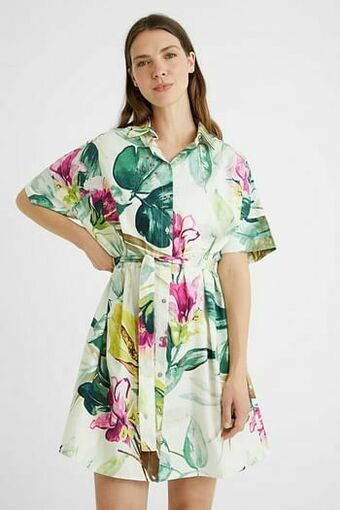Desigual Overhemdjurk in safaristijl met bloemen - GREEN - M aanbieding