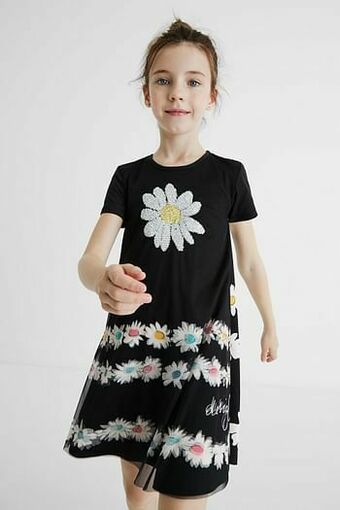 Desigual T-shirtjurk met tule en omkeerbare pailletten - BLACK - 5/6 aanbieding