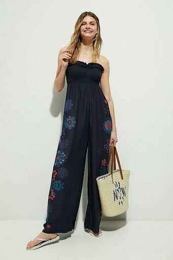 Desigual Lange jumpsuit met gesmokt decolleté - BLUE - L aanbieding