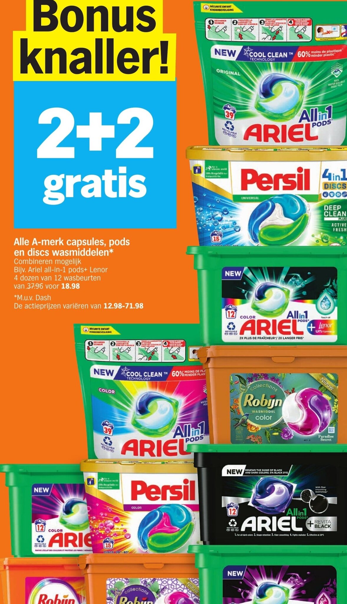 Alle amerk capsules, pods en discs wasmiddelen promotie bij Albert Heijn