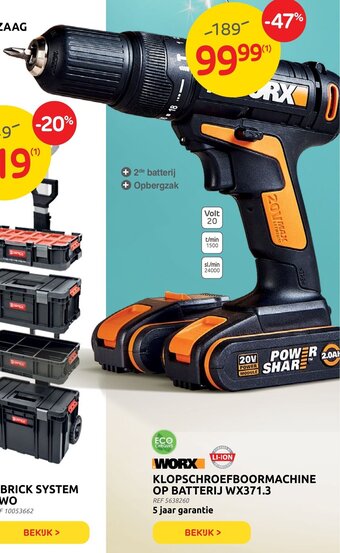 Brico Worx Klopschroefboormachine Op Batterij WX371.3 aanbieding