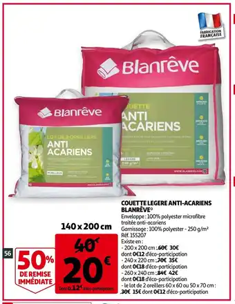 Auchan Couette Legere Anti-Acariens Blanrêve aanbieding