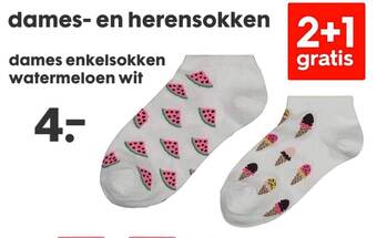 Dames Enkelsokken Watermeloen Wit