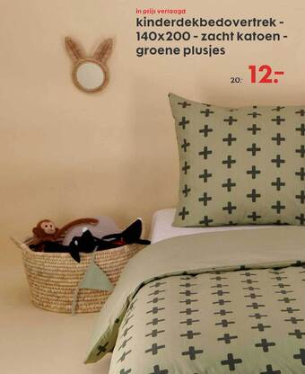 HEMA Kinderdekbedovertrek 140x200 Zacht Katoen Groene Plusjes aanbieding