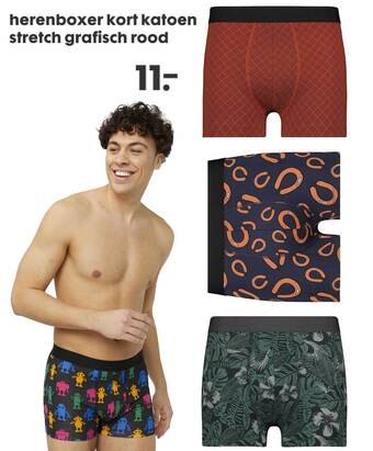 HEMA Herenboxer Kort Katoen Stretch Grafisch Rood aanbieding