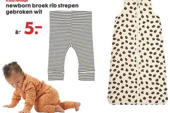 HEMA Newborn Broek Rib Strepen Gebroken Wit aanbieding