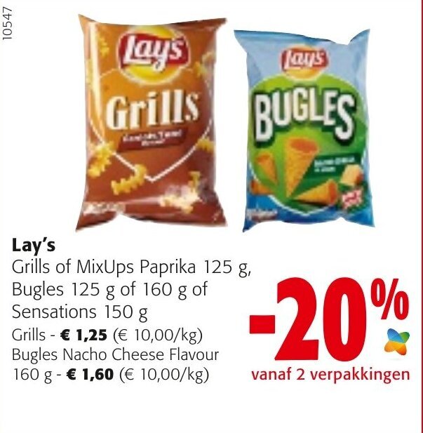 Lay's Grills, Bugles Nacho Cheese Flavour promotie bij Colruyt