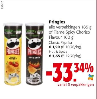 Colruyt Pringles Classic Paprika, Hot & Spicy aanbieding
