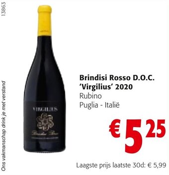 Colruyt Brindisi Rosso D.O.C. Virgilius 2020 aanbieding