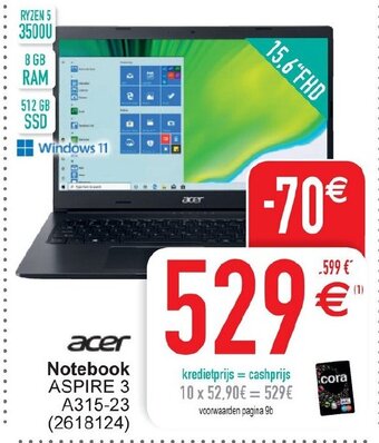 Cora Acer Notebook Aspire 3 aanbieding