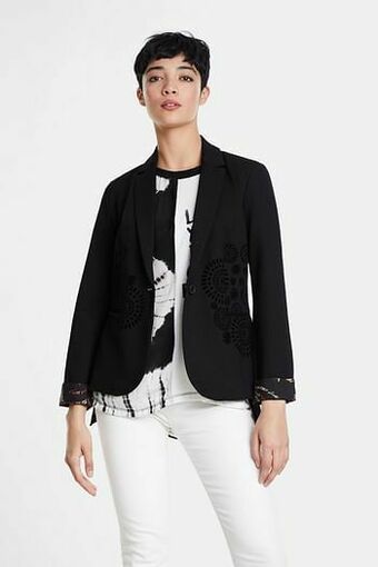 Desigual Slim fit blazer met mandala’s - BLACK - 42 aanbieding