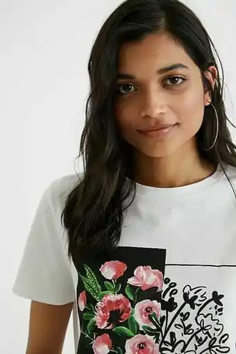 Desigual T-shirt met bloemen van 100% katoen - WHITE - S aanbieding