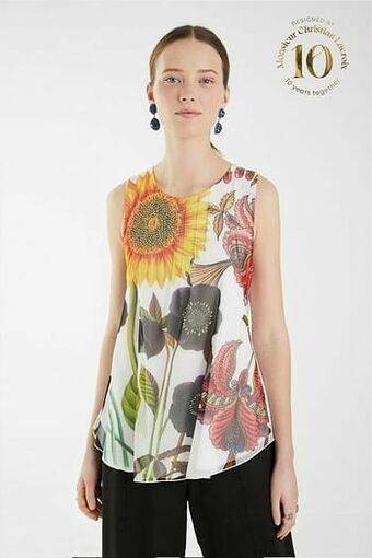 Desigual Gebloemd shirt zonder mouwen - WHITE - L aanbieding
