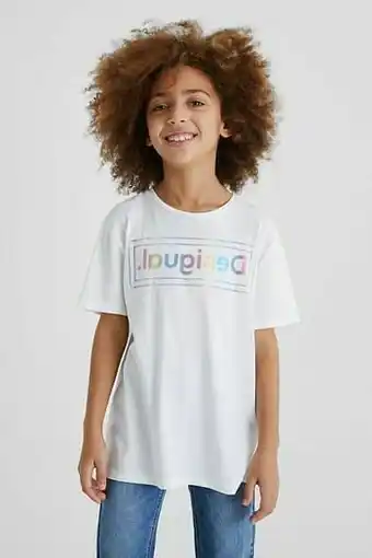 Desigual Basic T-shirt van biologisch katoen met logo - WHITE - 7/8 aanbieding