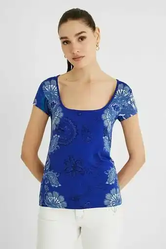 Desigual T-shirt met korte mouwen en paisley - BLUE - L aanbieding