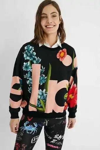 Desigual Fleece sweatshirt met bloemen - BLACK - S aanbieding