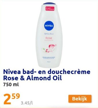 Action Nivea bad-en douchecreme Rose & Almond Oil 750 ml aanbieding