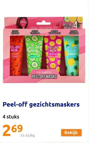 Action Peel-off Gezichtsmaskers 4 stuks aanbieding