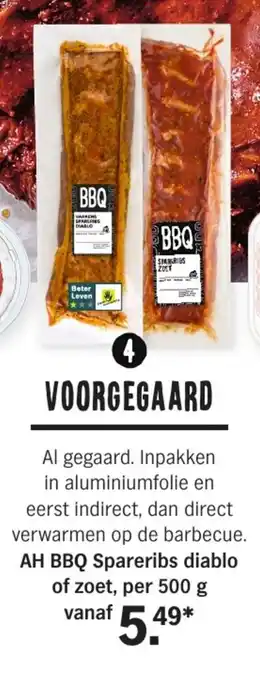 Albert Heijn AH BBQ Spareribs diablo of zoet, per 500 g aanbieding