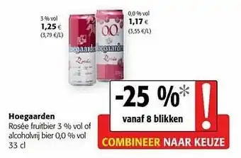 Colruyt Hoegaarden rosée fruitbier of alcoholvrij bier 0,0 % vol aanbieding