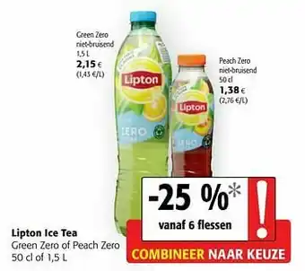 Colruyt Lipton ice tea green zero of peach zero aanbieding