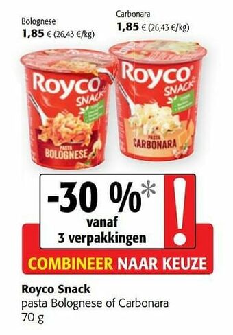 Colruyt Royco snack pasta bolognese of carbonara aanbieding