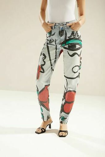 Desigual Uniseks straight fit jeans met ’El beso’-print - BLUE - L aanbieding