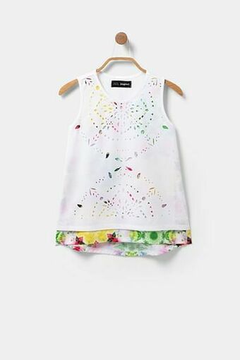 Desigual Dubbellaags gestanst T-shirt - WHITE - 13/14 aanbieding