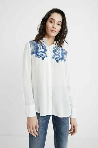 Desigual Overhemdblouse met paisleyborduursel - WHITE - XXL aanbieding