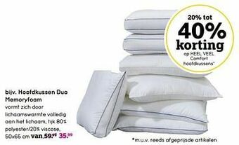 Leen Bakker Hoofdkussen duo memoryfoam aanbieding