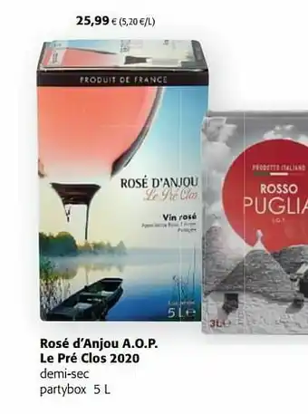 Colruyt Rosé d`anjou a.o.p. le pré clos 2020 demi-sec partybox aanbieding