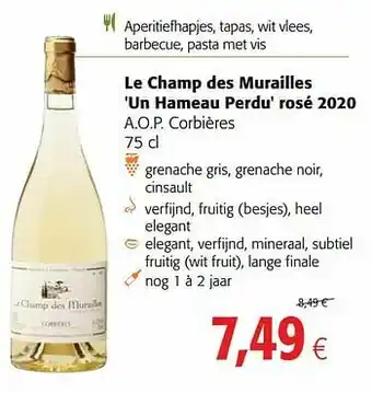 Colruyt Le champ des murailles un hameau perdu rosé 2020 a.o.p. corbières aanbieding