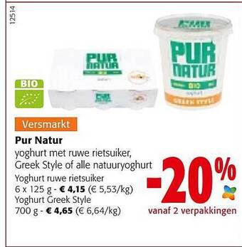Colruyt Pur Natur Yoghurt Met Ruwe Rietsuiker aanbieding