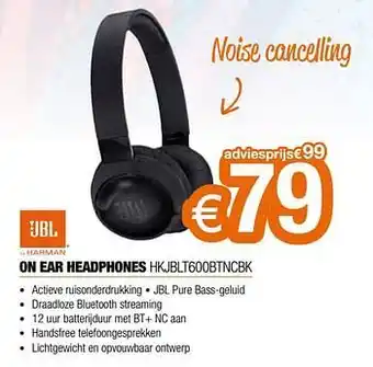 Expert Jbl on ear headphones hkjblt600btncbk aanbieding