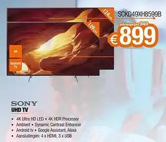 Expert Sony uhd tv sckd49xh8599b aanbieding
