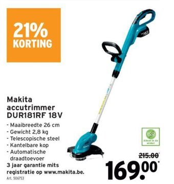 GAMMA Makita Accutrimmer DUR181RF 18V aanbieding