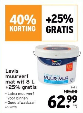 GAMMA Levis Muurverf Mat Wit 8L + 25% Gratis aanbieding