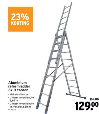 GAMMA Aluminium Reformladder 3x 9 Treden aanbieding