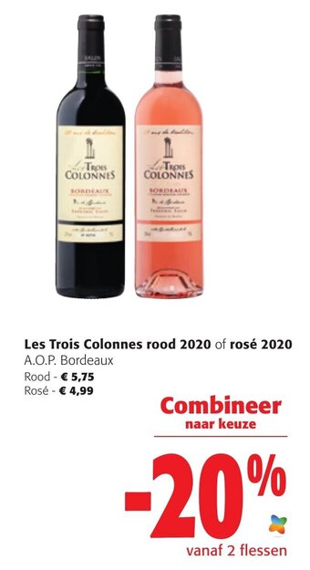 Colruyt Les Trois Colonnes rood 2020 of rose 2020 aanbieding