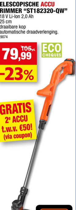 Hubo Black + Decker Telescopische Accu Trimmer ST182320-QW aanbieding