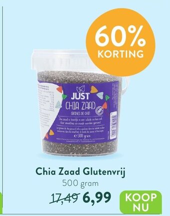 Holland & Barrett Just Chia Zaad Glutenvrij 500 gram aanbieding
